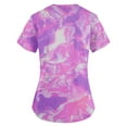 thumbnail image 4 of EHTMSAK Clearance Women Scrubs Tops with Pocket Floral Short Sleeve Nurse Uniform V Neck Tunic Pockets T Shirt Blouse Purple 4X, 4 of 6