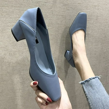 

NEGJ Fashion Spring And Summer Women Casual Shoes Single Shoes Thick Heel Medium Heel Solid Color Shallow Mouth