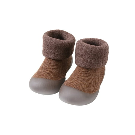 

Gomelly Toddler Crib Boots Soft Sole Sock Boot Prewalker Floor Shoes Breathable First Walker Shoe Daily Indoor Slipper Booties Coffee 4.5C
