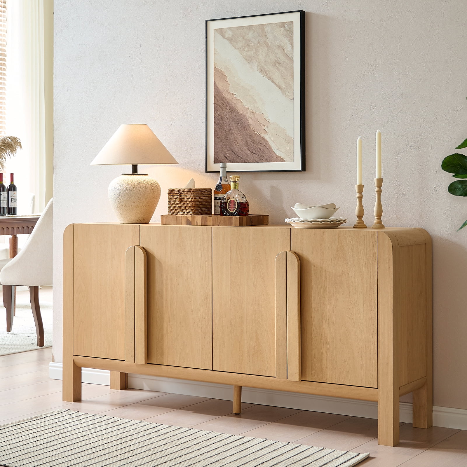 Modern 63" Wooden Sideboard Buffet Cabinet with Storage, Mid-century Credenza with Doors and Adjustable Shelves for Kitchen Living Room, Dining Room