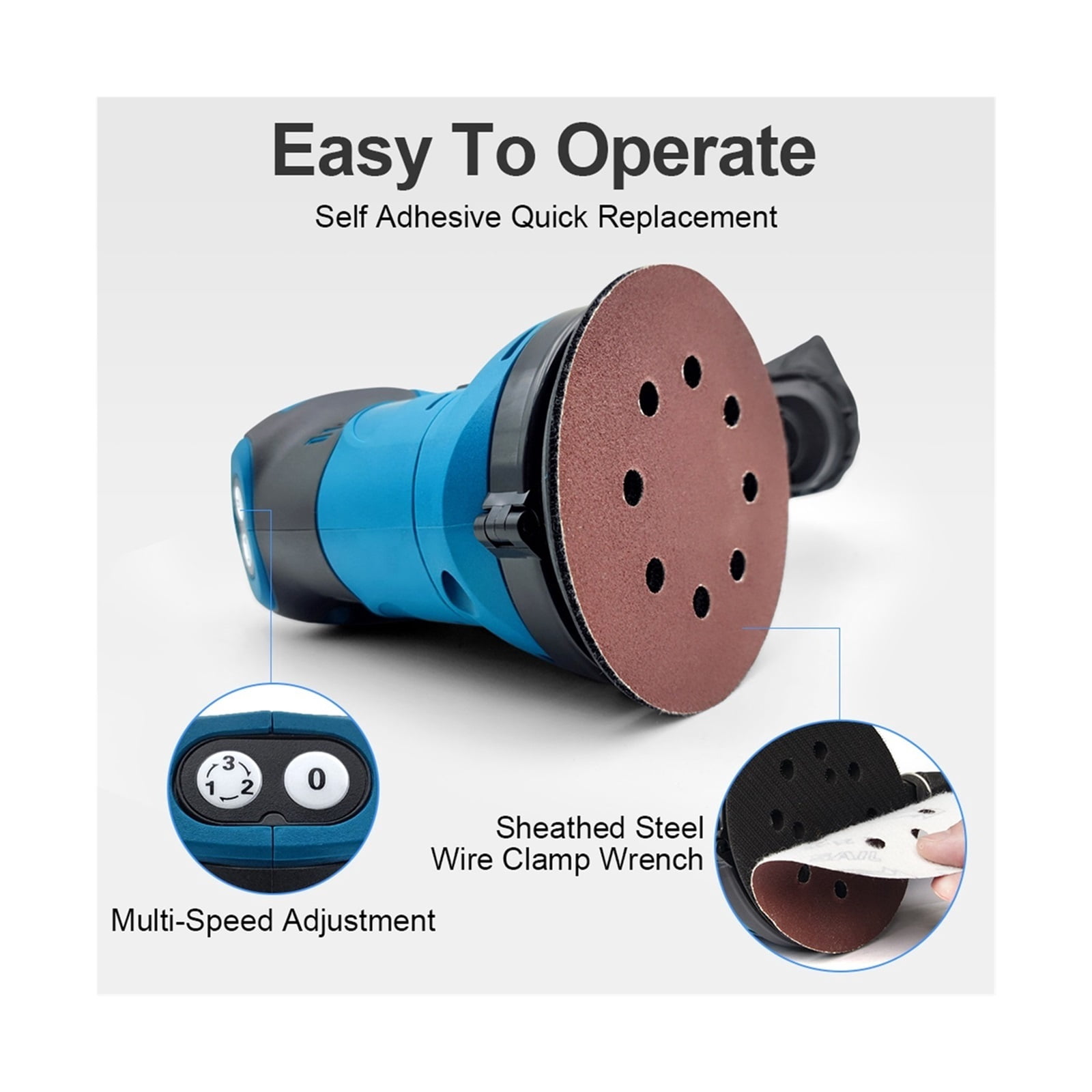 3-Speed 125mm Electric Sander Random Orbital Motor Wood Grinder Polishing Grinding Polisher Sanding Machine ,Low Vibration