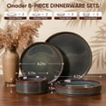 thumbnail image 4 of Onader 8-Piece Stoneware Dinnerware Set, Striped Reactive Glaze Plates and Bowls Sets for Restaurant, Blackish Green, 4 of 9