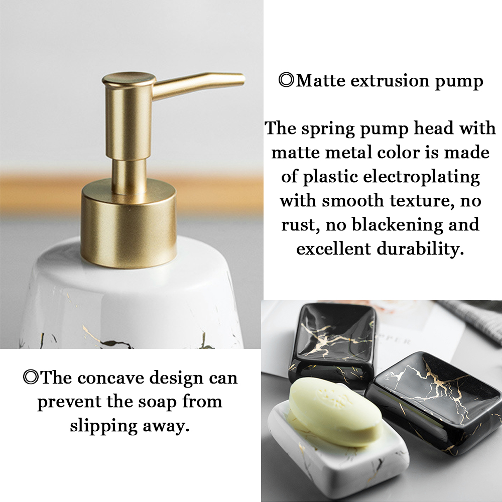4 Pcs Bathroom Soap Dispenser Set Marble Bathroom Accessories Set Ceramic Bathroom Accessories Complete Set Vanity Countertop Accessory Set- 1 Soap Dispenser, 2 Tumblers, 1 Soap Dish, Glossy White