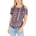 thumbnail image 1 of BCX Juniors’ Medallion Printed Cold-Shoulder Top (Medium), 1 of 2