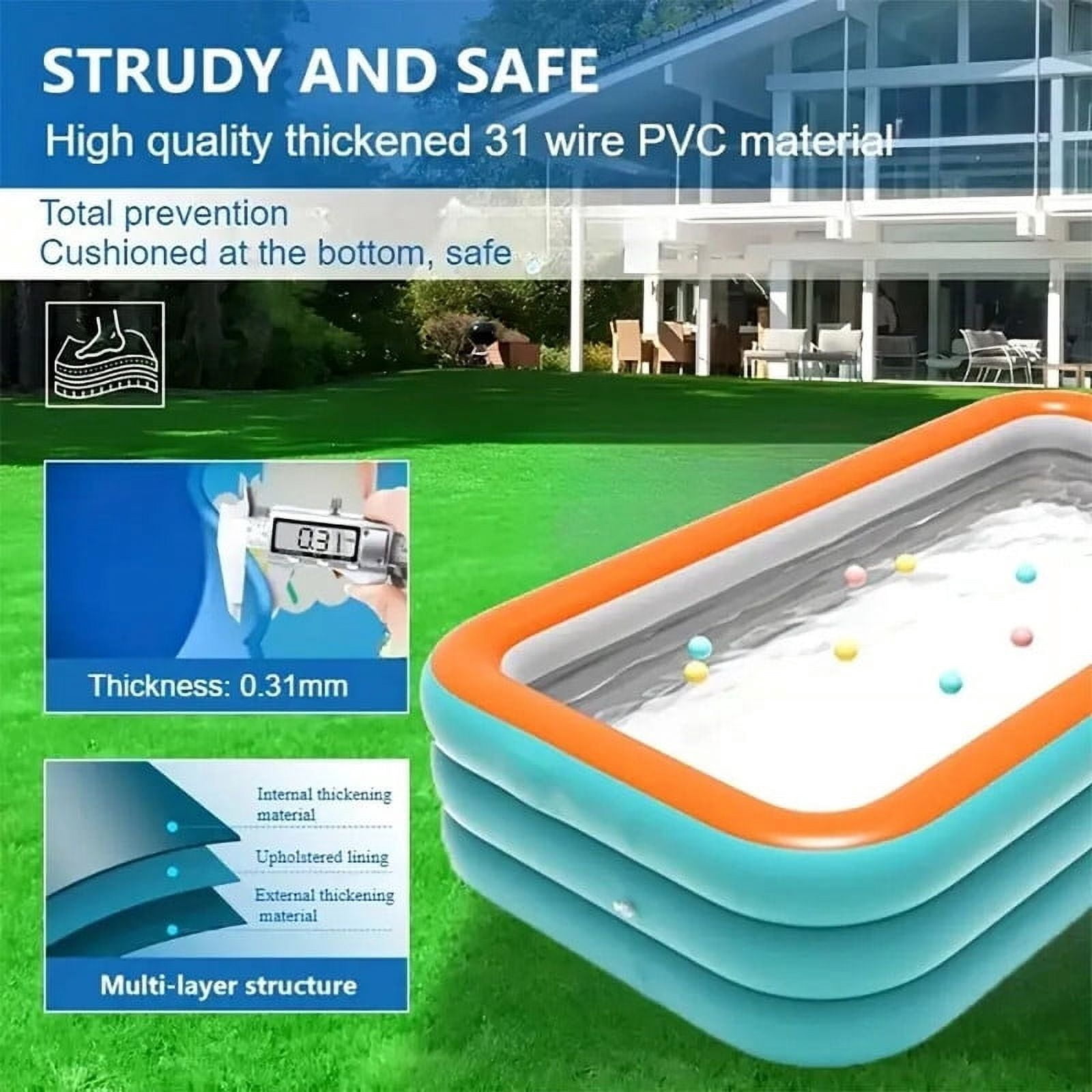 Inflatable Swimming Pools, Rectangular Inflatable Swimming Pool for Kids, Family Blow up Pool, Lounge Inflatable Pool for Backyard Garden Outdoor, Easy to Inflatable