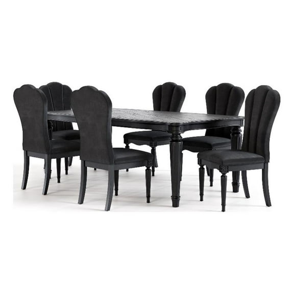 Furniture of America Seabliss Fabric and Wood 7-Piece Dining Table Set in Black