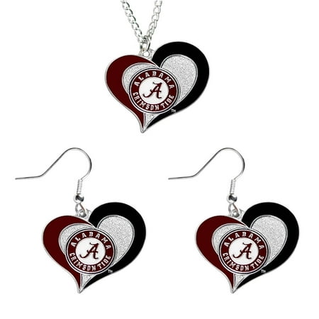 Sports Strand Necklace - Alabama Crimson Tide NCAA Swirl Heart Pendant Necklace And Sports Team Logo Earring Set Charm Gift