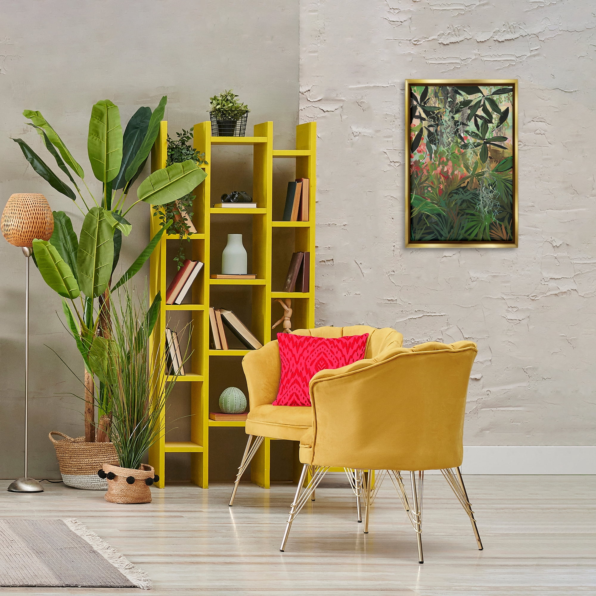 Stupell Industries Dense Rain Forest Plants Landscape & Nature Painting Gold Floater Framed Canvas Art Print Wall Art, 17 x 25