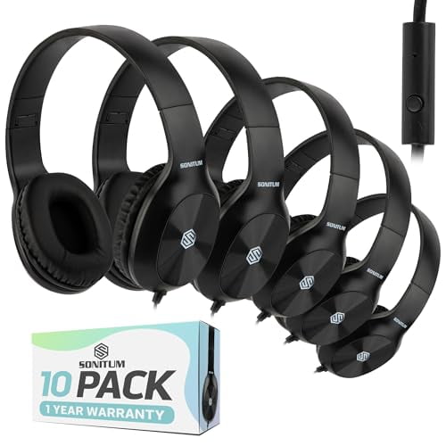 Auriculares para el aula, paquete de 25 a granel, con micrófono, cómodos auriculares giratorios para estudiantes para biblioteca, escuela, avión, niños, para aprendizaje en línea y viajes, sonido esté