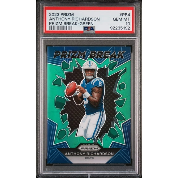Graded 2023 Panini Prizm Anthony Richardson #PB4 Prizm Break Green Rookie RC Football Card PSA 10 Gem Mint