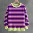 thumbnail image 2 of SNOWSONG Sweaters for Women, Womens Fall Crew Neck Striped Comfy Loose Oversized Knitted Pullover Sweater, Oversized Sweaters, Long Sleeve Sweaters for Women, Women's Tops 1PC Sweater Purple L, 2 of 4