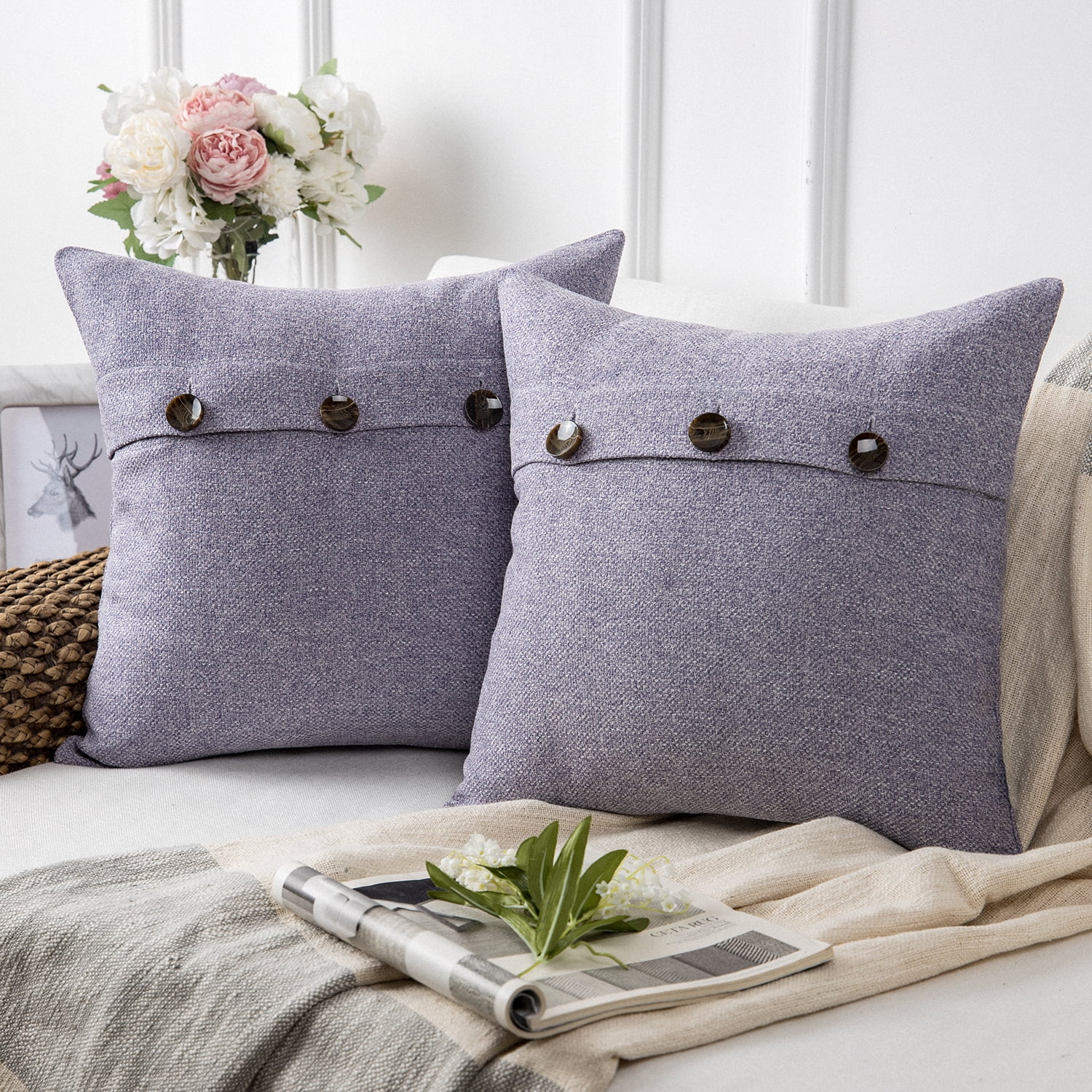 Phantoscope Farmhouse Series Triple Buttons Decorative Throw Pillow, 18