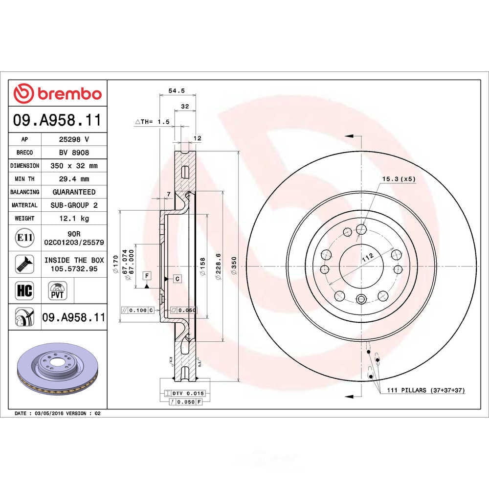 Brembo 09.A958.11 BRAKE ROTORS Fits select: 2017 MERCEDES-BENZ GLS 450 4MATIC, 2013-2016 MERCEDES-BENZ GL 450 4MATIC