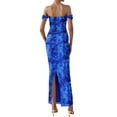thumbnail image 2 of Vestido PRETTYGARDEN 2025 Verano Hombros Descubiertos Fruncido Azul L, 2 of 5