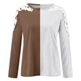 thumbnail image 5 of ATOYSOY Women's Loose Cold Shoulder Tops Fashion Crew Neck Sweatshirts Outwear Color Block Pullover Casual Shirts Lace Crochet Long Sleeve Tees Fall Winter Brown M, 5 of 5