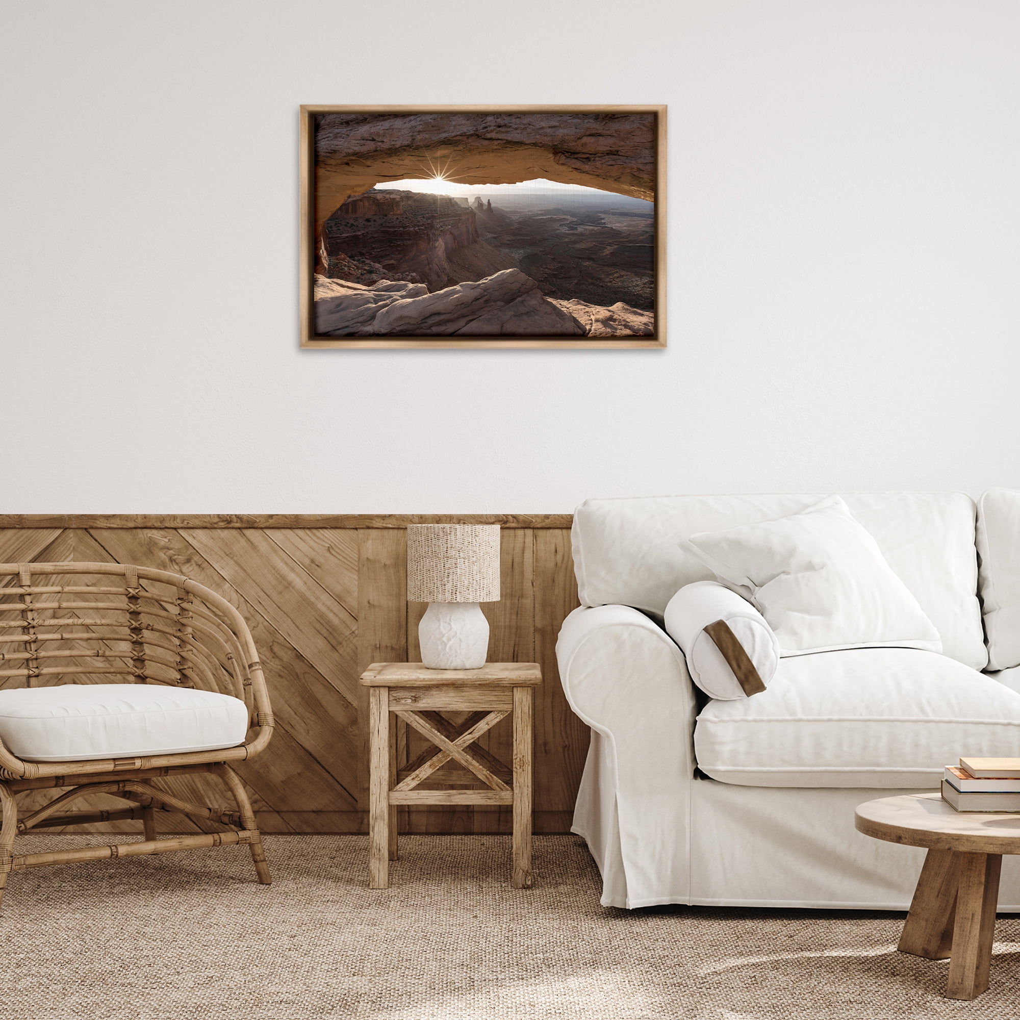 Stupell Industries Peeking Through Desert Arch Landscape & Nature Photography Brown Floater Framed Canvas Art Print Wall Art, 31 x 21