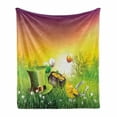 thumbnail image 1 of St. Patrick's Day Soft Flannel Fleece Throw Blanket, Scene Party Celebration Meadow Balloons Hat Gold, Cozy Plush for Indoor and Outdoor Use, 70" x 90", Green Purple and Yellow, by Ambesonne, 1 of 6