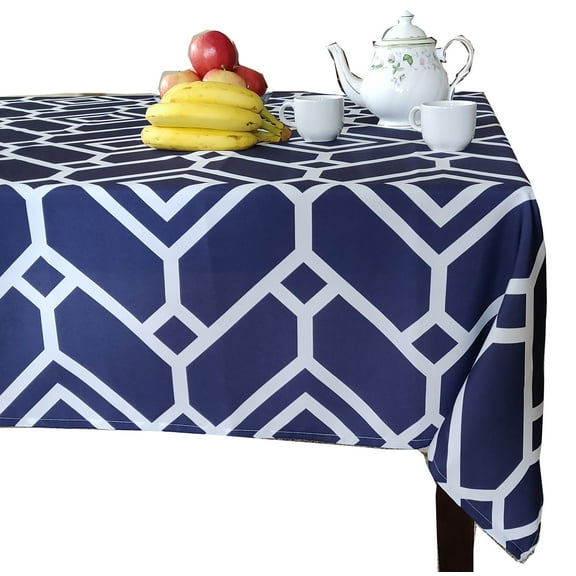 Tektrum 60 X 84 inch Rectangular Moroccan Geometric Tablecloth Table Cover - Waterproof/Spill Proof/Stain Resistant/Wrinkle Free/Heavy Duty - Great for Parties, Dinner, Wedding (Navy)