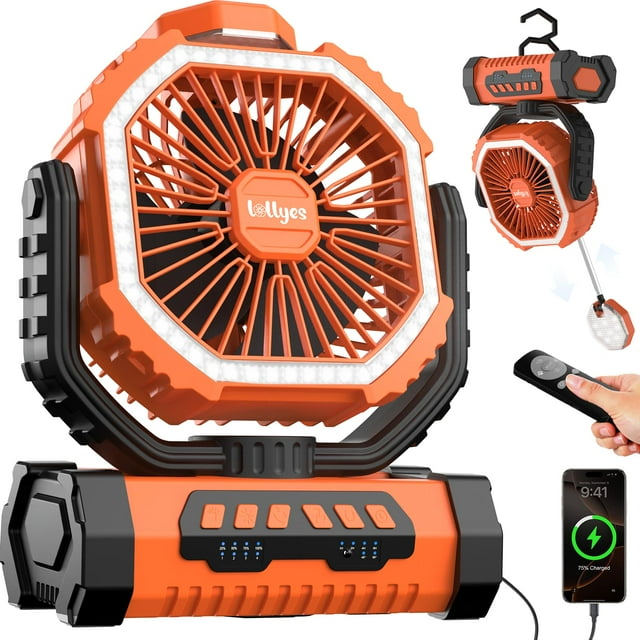 Ventilador portátil Lollyes de 20000 mAh, 4 velocidades con luz y gancho