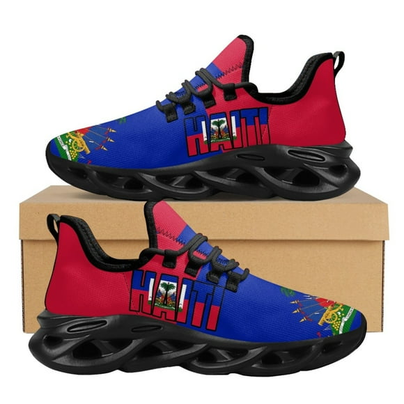 Zapatos para caminar con amortiguación y resistentes al desgaste para mujer, zapatillas de deporte de malla con diseño de la bandera de Haití, plataforma antideslizante, tenis deportivos para hombre