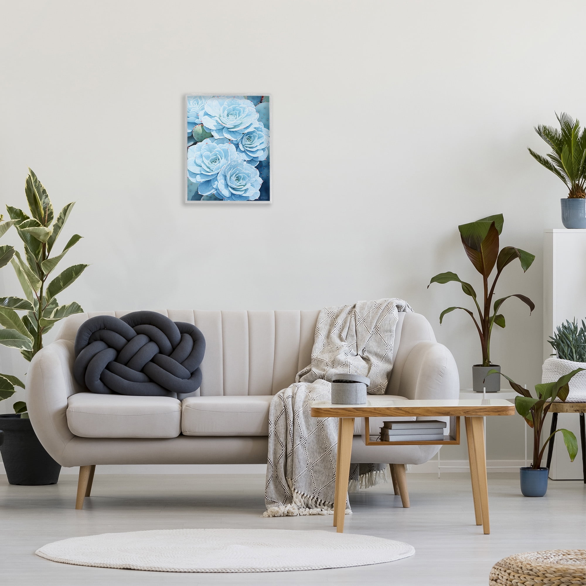 Stupell Industries Detailed Blue Succulents Botanical & Floral Painting Gray Framed Art Print Wall Art, 16 x 20