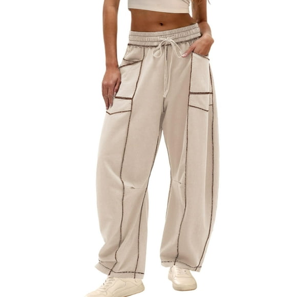 Pantalones deportivos Athlisan Baggy Barrel para mujer, color caqui, talla M