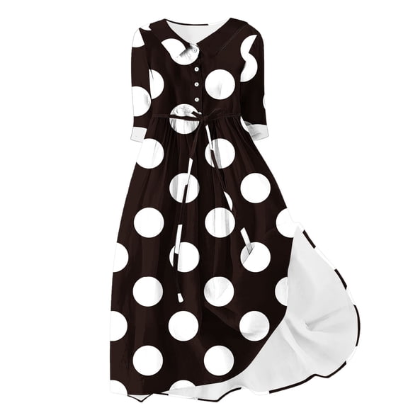 Sexlip Womens Polka Dot Midi Dress Bow Decor Design Flowy Fabric Relaxed Silhouette for Party Events Black XXXXL