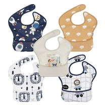 Gllquen Baby Waterproof Feeding Bibs 5 Pack for Infant Toddler Boys Girls, Elephant and Astronaut