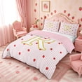 thumbnail image 2 of Meiyoeat Red Strawberry Kawaii Letter R Bedding, Cartoon Fruit Stripes Print Duvet Cover Full for Bedroom,Pink Reversible,3pcs,No Comforter, 2 of 6