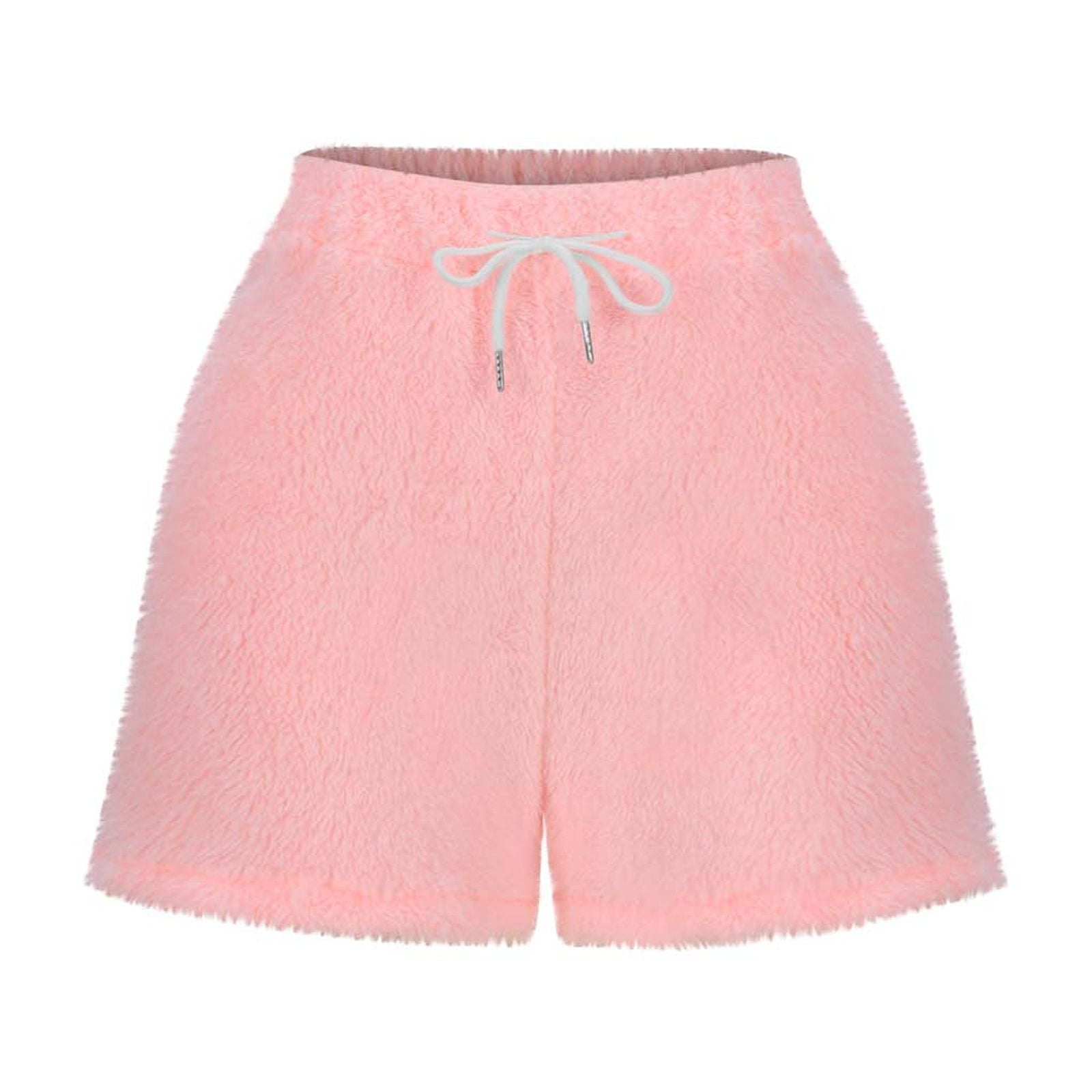 Lenpel Women's Fuzzy Pajama Shorts High Waisted Drawstring Soft