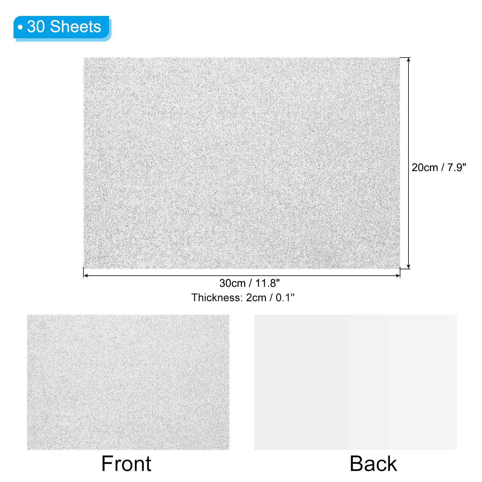Uxcell Silver Shiny EVA Glitter Foam Sheet 11.8 x 7.9 Inch 2mm Thick with Back Adhesive Sparkle EVA Glitter Felt for Crafts DIY Project, 30 Pcs