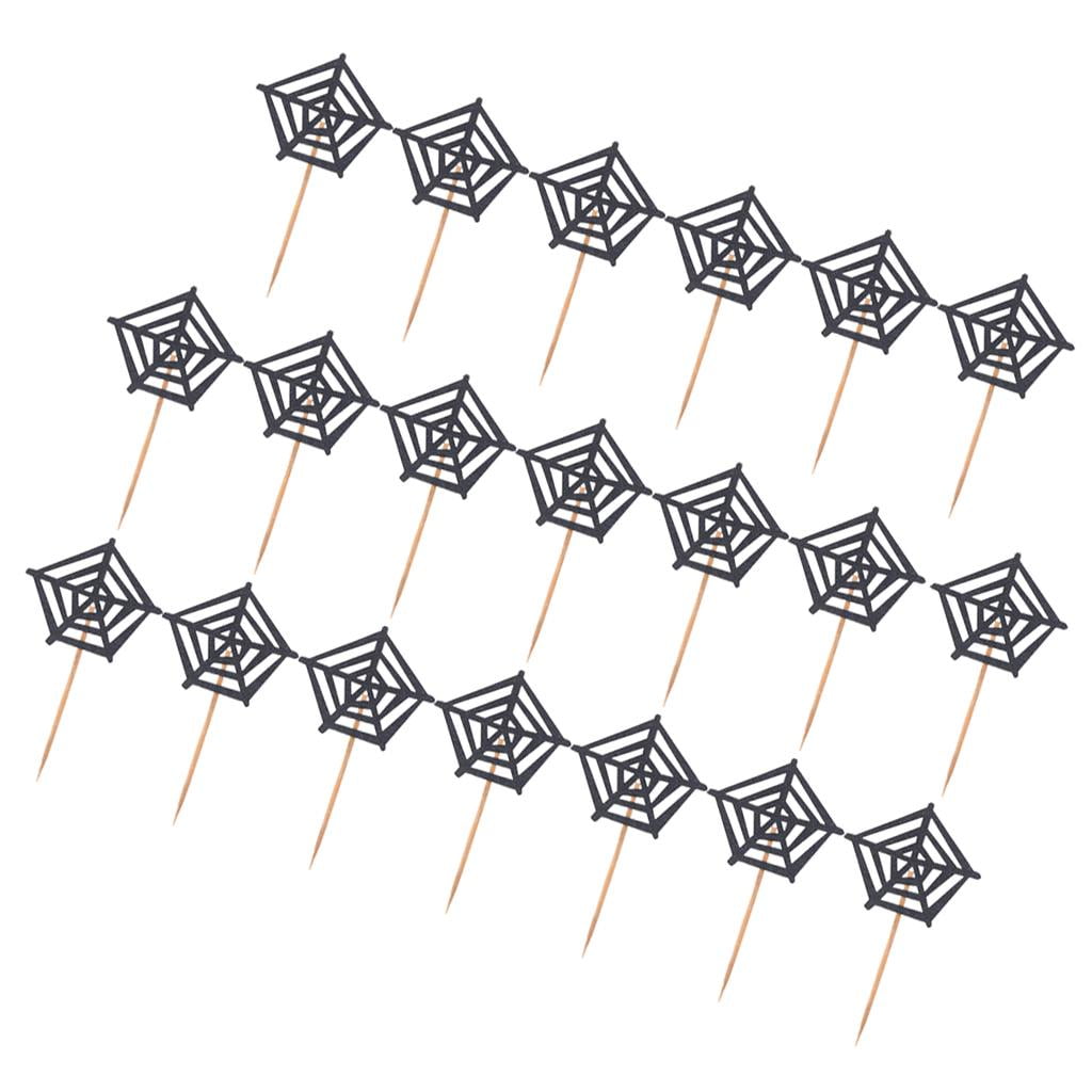 Cake Topper - Spooky Haunted House Black Spider Web Picks - Baby Shower Adult Ceremony Kids Party - Autumn Fall