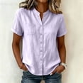 thumbnail image 3 of cocolona Womens Summer Linen Tops Dressy Casual Solid Color Blouses Short Sleeve Crew Neck Button Shirts with Pockets, 3 of 6