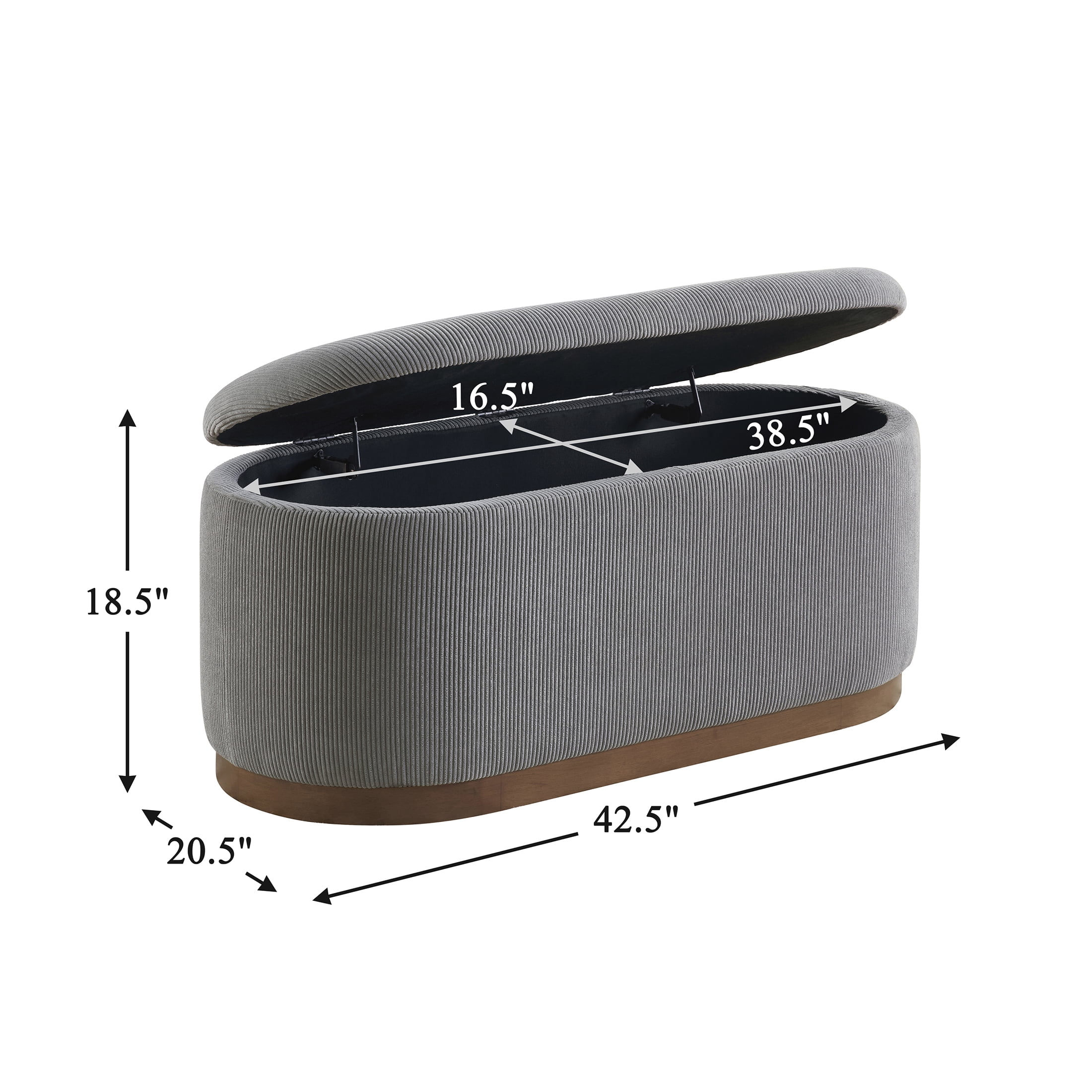 OakvillePark Lornwell Corduroy Lift Top Storage Bench, Gray