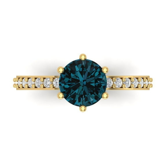 Solitaire with Accents Engagement Ring for Women - 1.71ct Natural London Blue Topaz in 18K Yellow Gold Promise Ring