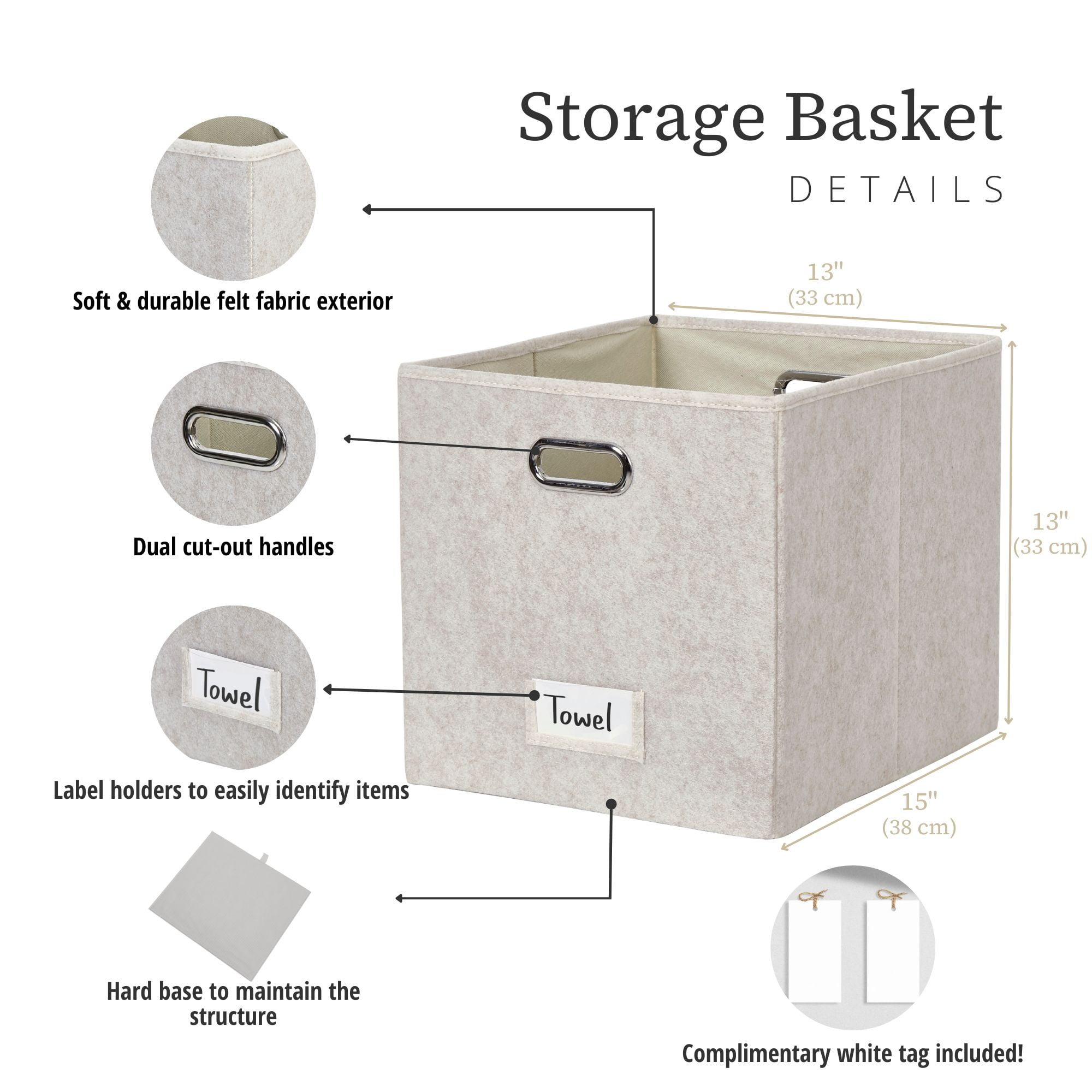 DECOMOMO Large Felt Cube Storage Bin, Fabric Storage Bin, Organizing Cubes (Beige, Set of 4)