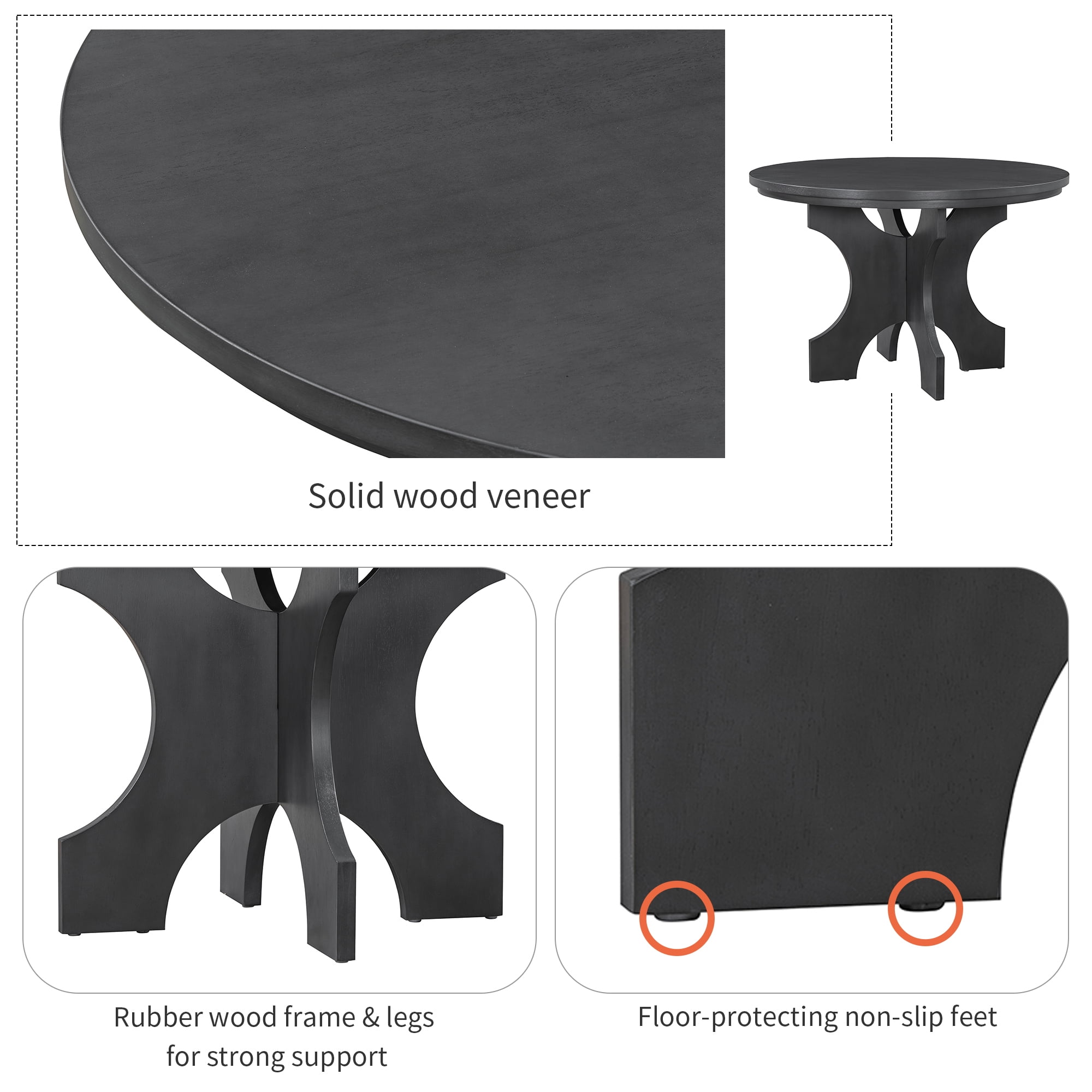 Euroco 5-Piece Round Dining Set,Rustic Kitchen Table Set with 3 Upholstered Chairs and Curved Bench for Dining Room/Kitchen/Living Room,Gray