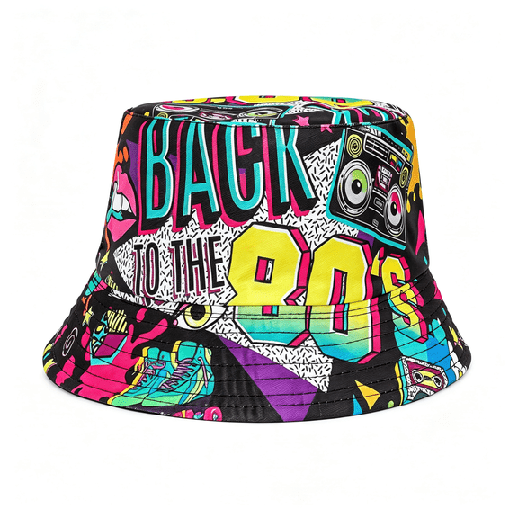 OQRKI Fashion 80S 90S Bucket-Hat Fishing-Hat Packable Fisherman Hat Rave Party Accessories Hat for Men Women Summer Beach Party Supplies Multi Packable Rave Party Bucket Hats for Women