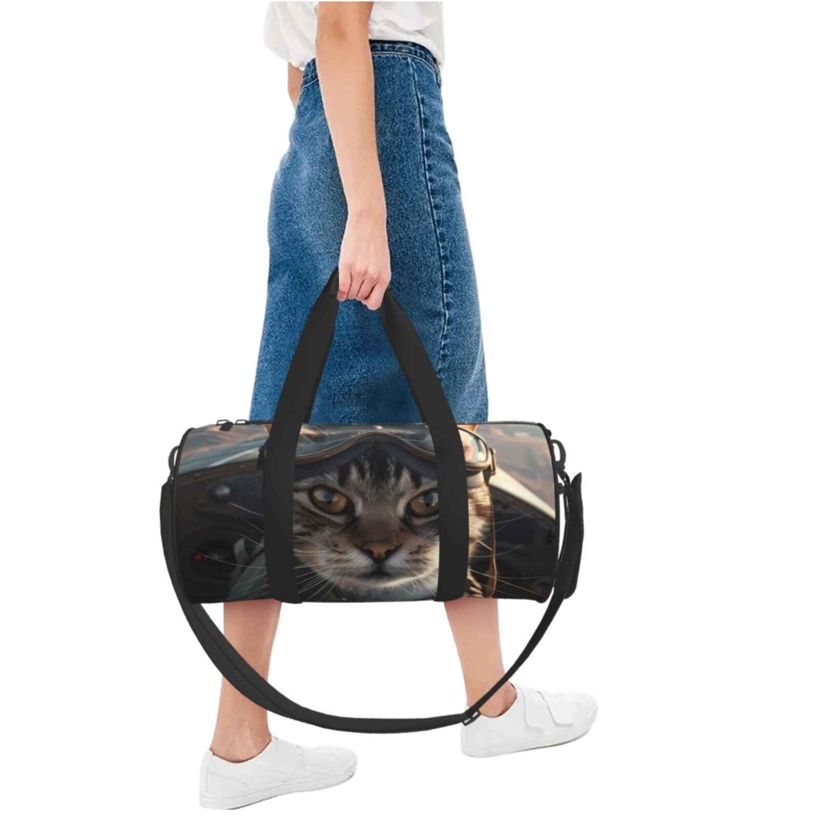 Vsdgher Pilot Cat In Vintage Plane 45L Foldable Duffel Bag, Sports Gym Bag,Overnight Bag, Portable Weekender Bag for Airplanes