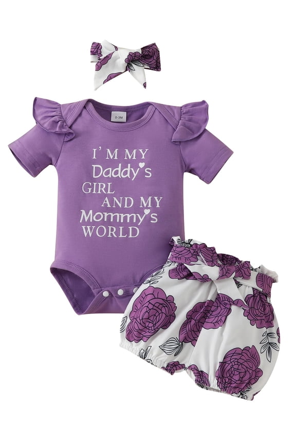 Tiny Cutey Newborn Baby Girl Summer Outfits Set Ruffle Short Sleeve Romper and Floral Shorts with Headband