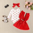 thumbnail image 4 of Baby Girl Valentine's Day 3 Piece Suit Long Sleeve Love Printed Children's Bodysuit Solid Color Ruffle Back Dress with Hairband, 4 of 8
