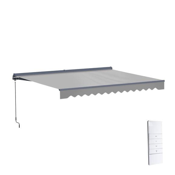 Semi-Cassette Motorized LED Luxury Patio Awning - 13 x 10 Ft - Silver Gray - Moroccan Collection