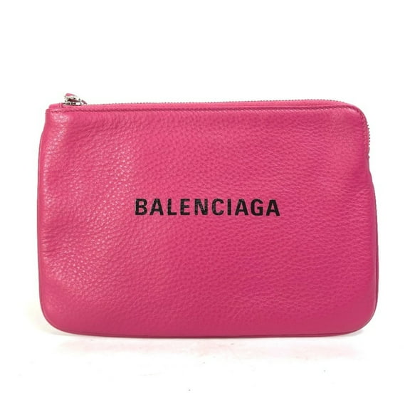 Pre-Owned BALENCIAGA 492465 Logo Everyday Pouch M Bag Clutch Leather Women's Pink (Good)