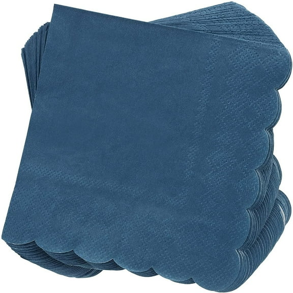 Juvale Navy Blue Napkins - 100 Count, 5 x 5 in, 2-Ply - Scalloped Cocktail - Party Napkins for Weddings Bridal Showers & Events