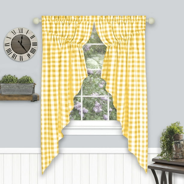 Achim Buffalo Check Gathered Swag Window Curtain Pair 72x63 Yellow