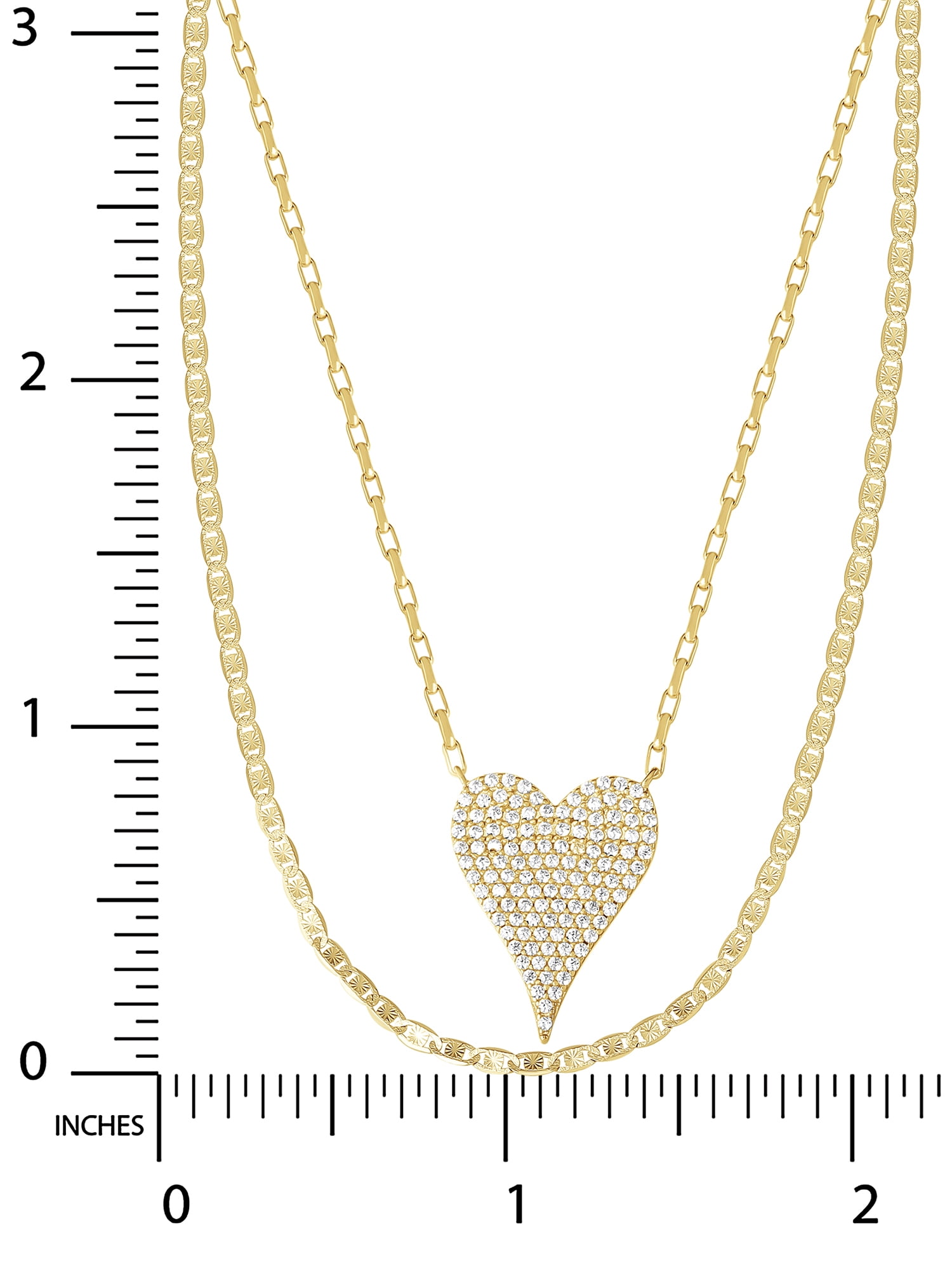 Brilliance Fine, Women's Sterling Silver 14kt Gold Plated Simulated Diamond Heart Necklace, 18" & 24"