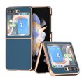 thumbnail image 1 of ELEHOLD for Samsung Galaxy Z Flip5 Genuine Leather Case,Luxury Plating Design Shockproof TPU Bumper Slim Lightweight Anti-Scratch Case for Samsung Z Flip 5 2023,Darkblue, 1 of 6