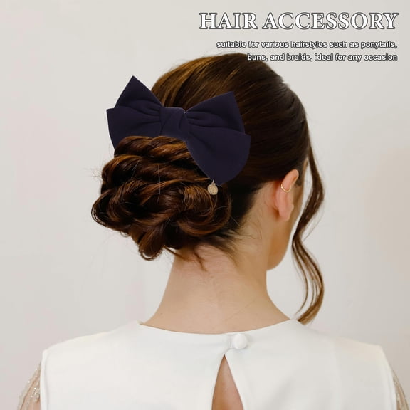 LOLIPPYY Fabric Bowknot Hair Clip for Hair with Nonslip Metal Spring Clamp Navy