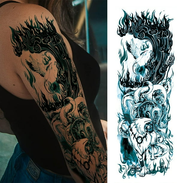 Etiquetas Engomadas Del Tatuaje 2 uds tatuajes falsos desechables Terror hombro tatuajes hombres mujeres para cuerpo brazo completo Ndcxsfigh Libre de BPA