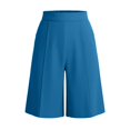thumbnail image 2 of Gyujnb Women High Waist Bermuda Shorts Elastic Wide Leg Solid Color Office Work Suit Shorts with Pockets,Blue, 2 of 8